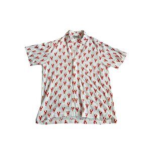 KENNY FLOWERS Limited Edition Lobster Print Short Sleeve Button Down Shirt Size